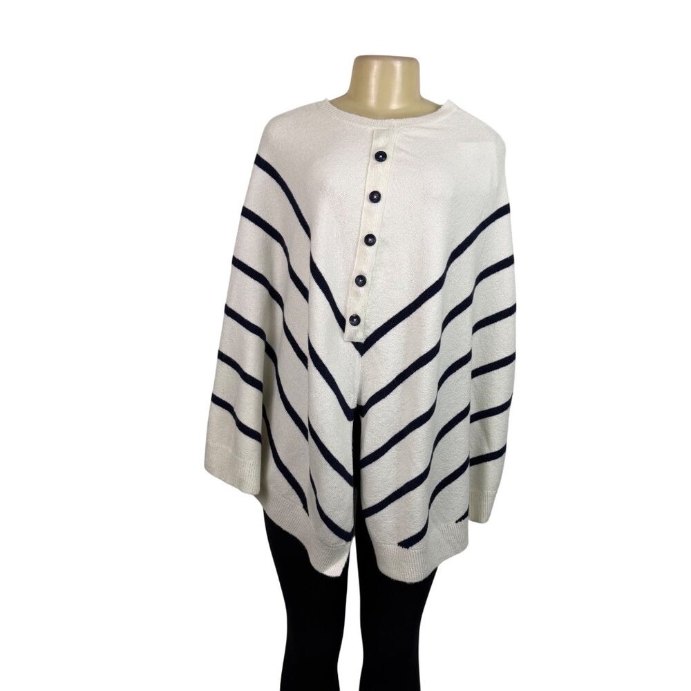 J.Jill Womens Cream/Navy Blend Shawl Wrap One Size